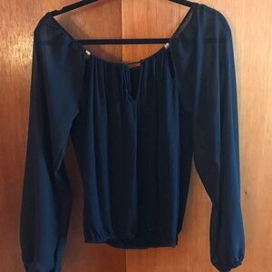 Body Central Black Peasant Blouse with Sheer sleeves size S